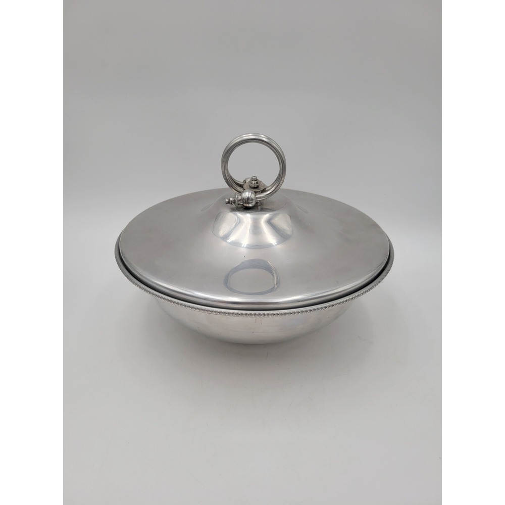 Vtg BW Buenilum Hammered Aluminum Round Serving Bowl With Glass bake Insert MCM